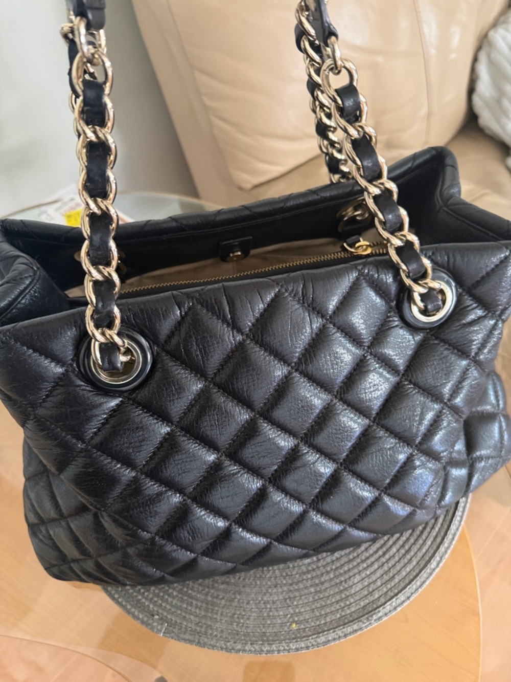 kate spade Black Quilted Leather Shoulder Bag with Chain Handles